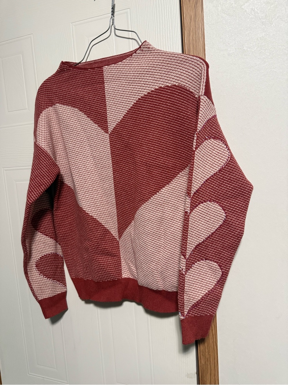 OnTwelfth Abstract Heart Colorblock Rhinestone Knit Sweater